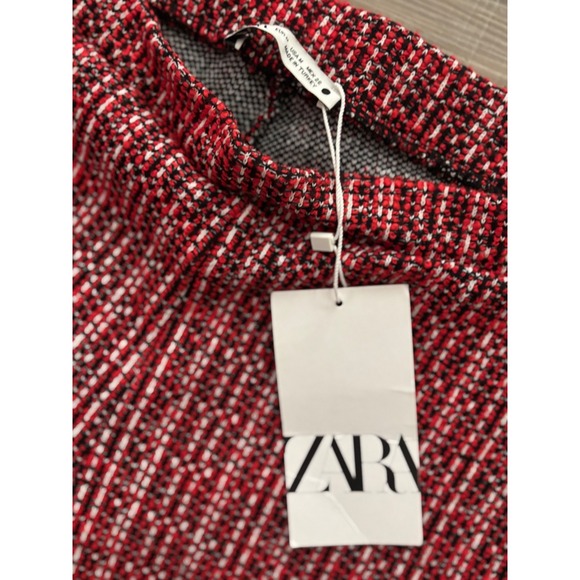Zara Womens Red Black Tweed Knit Wide Leg Trousers Pants 5584/002/600 Size M NEW - Picture 4 of 8